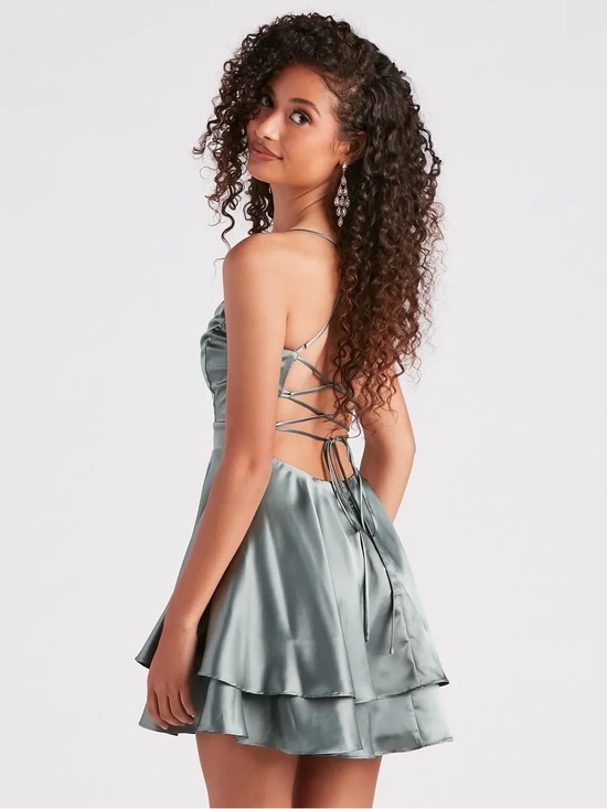 Dresses & Skirts - Satin Spaghetti-Strap Party Dress in Ice green
